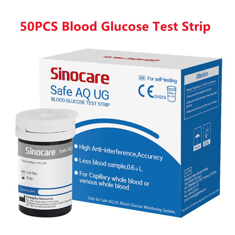 Sinocare 50/100 Stück Harnsäure- und Blutzucker-Teststreifen zur sicheren AQ UG-Überwachung von Diabetes, Gicht, schwangeren Frauen 50 Blood Glucose Strips