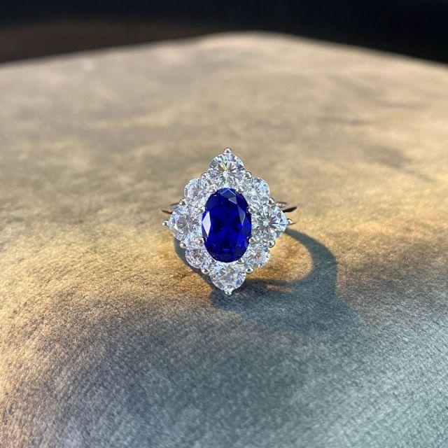 Edler Hochzeitsring für Damen, romantischer funkelnder blauer Diamant, 925er Sterlingsilber, Verlobungsringe für Frauen, Schmuckgeschenk 9 gray
