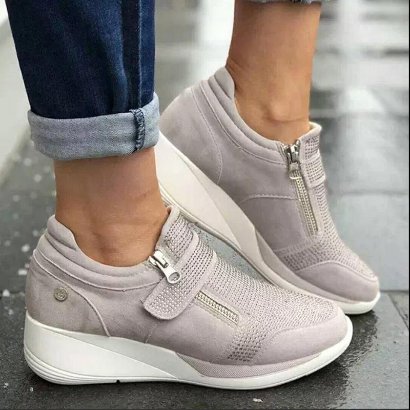 Keilabsatz Damen Sport Sneaker Plateau Tennis Damen Laufschuhe Loafer Sport Casual Bequeme Schlupfschuhe 40 grau