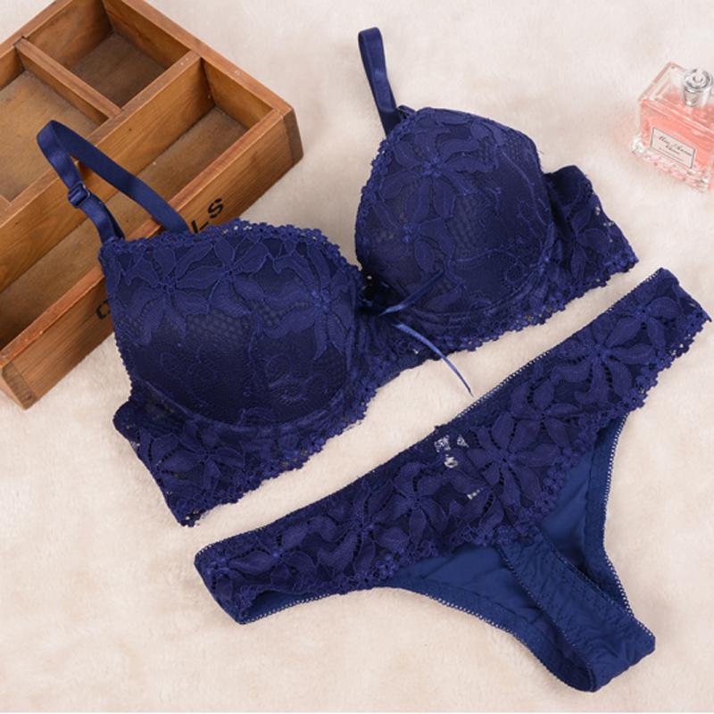 Artdewred BC Tanga-BH-Set, Push-Up-Spitze, Damen-Unterwäsche, Höschen-Set, Set mit G-String-BH und Slip-Sets 32C navy blau