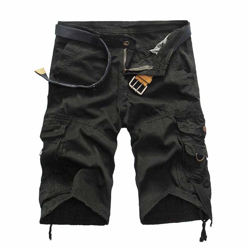 Herren-Cargo-Shorts, lockere Camouflage-Shorts mit mehreren Taschen, einfarbige Shorts, mittelhohe All-Match-Shorts 29 schwarz