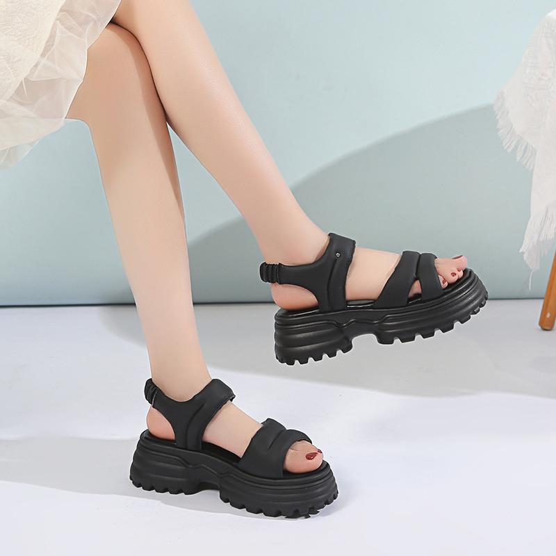 Heißer Verkauf Damen Schuhe Elastisches Band Damen Sandalen Mode Peeptoe Freizeit Sandalen Damen Sommer Runde Zehe Plateau Sandalen 39 schwarz