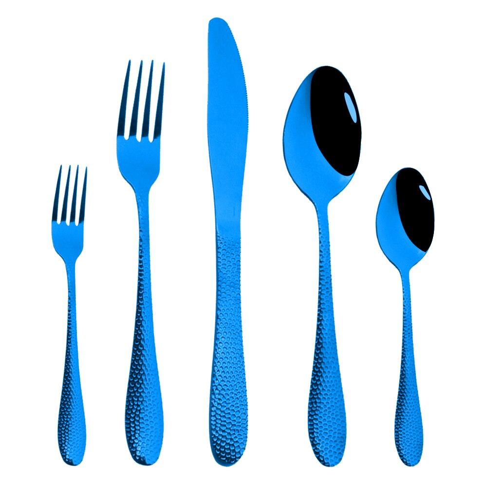 5Pcs Champagner Besteck Set Edelstahl Geschirr Set Service Messer Tee Gabel Löffel Besteck Küche Besteck Geschirr Set blau