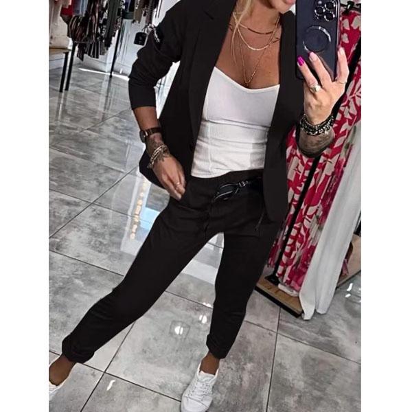Damen Zweiteiliges Revers Anzug Set Büro Business Lang Damen Schicke Anzüge S schwarz