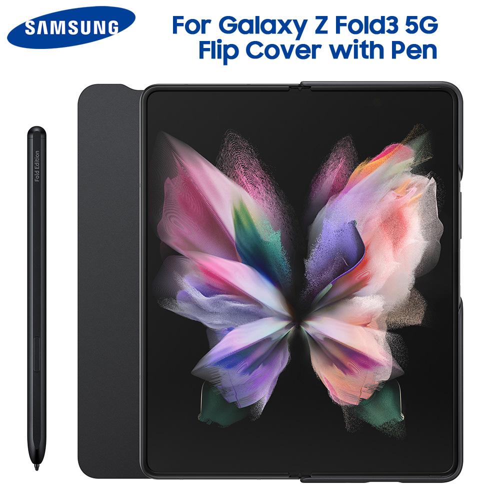 Original Samsung Flip Cover Case mit S Pen für Samsung Galaxy Z Fold3 5G Z Fold 3 5G Flip Schutzhüllen schwarz
