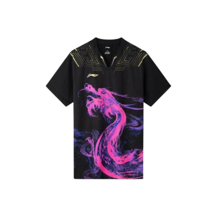 Li-Ning Tischtennis Serie Schnelltrocknendes Sport Rundhals T-Shirt Unisex Oberteile Schwarz AAYR361-2 XL