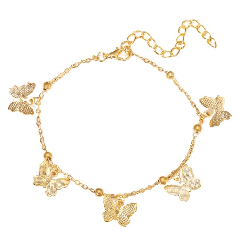 Gold Silber Farbe Schmetterling Fußkettchen Für Frauen Sommer Strand Knöchel Armband Fuß Kette Schmuck Retro Einfache gold
