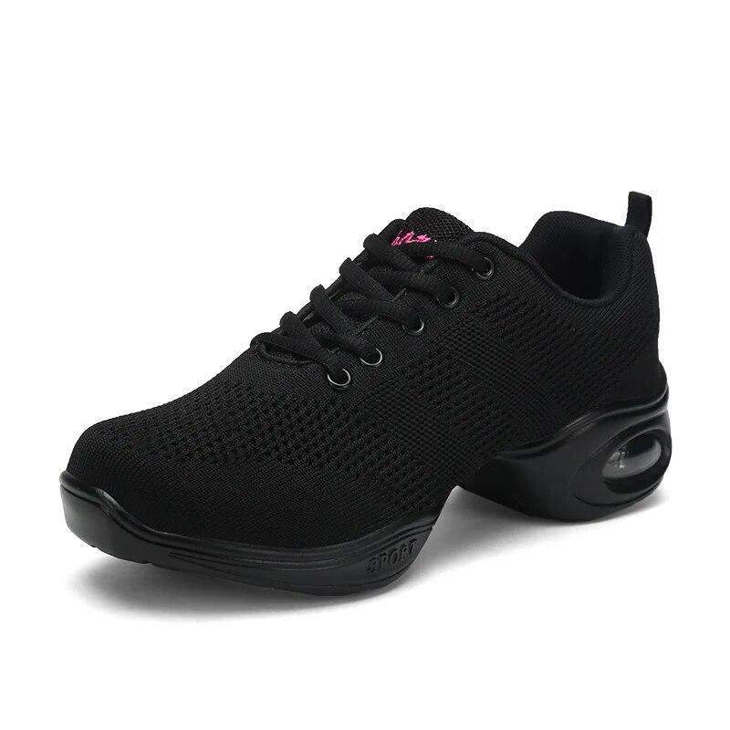 Leichte Beruf Tanzschuhe Frauen atmungsaktive Körbe moderne Jazz Casual Sneakers Damen rutschfeste Joggingschuhe mit mittlerem Absatz 35 schwarz