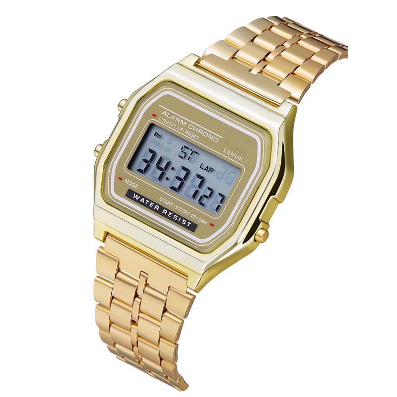 Stahlband LED Elektronische Uhr Ultradünn Gold Und Silber Kaltlichtuhr Stahlband Original Mode Multifunktion gold
