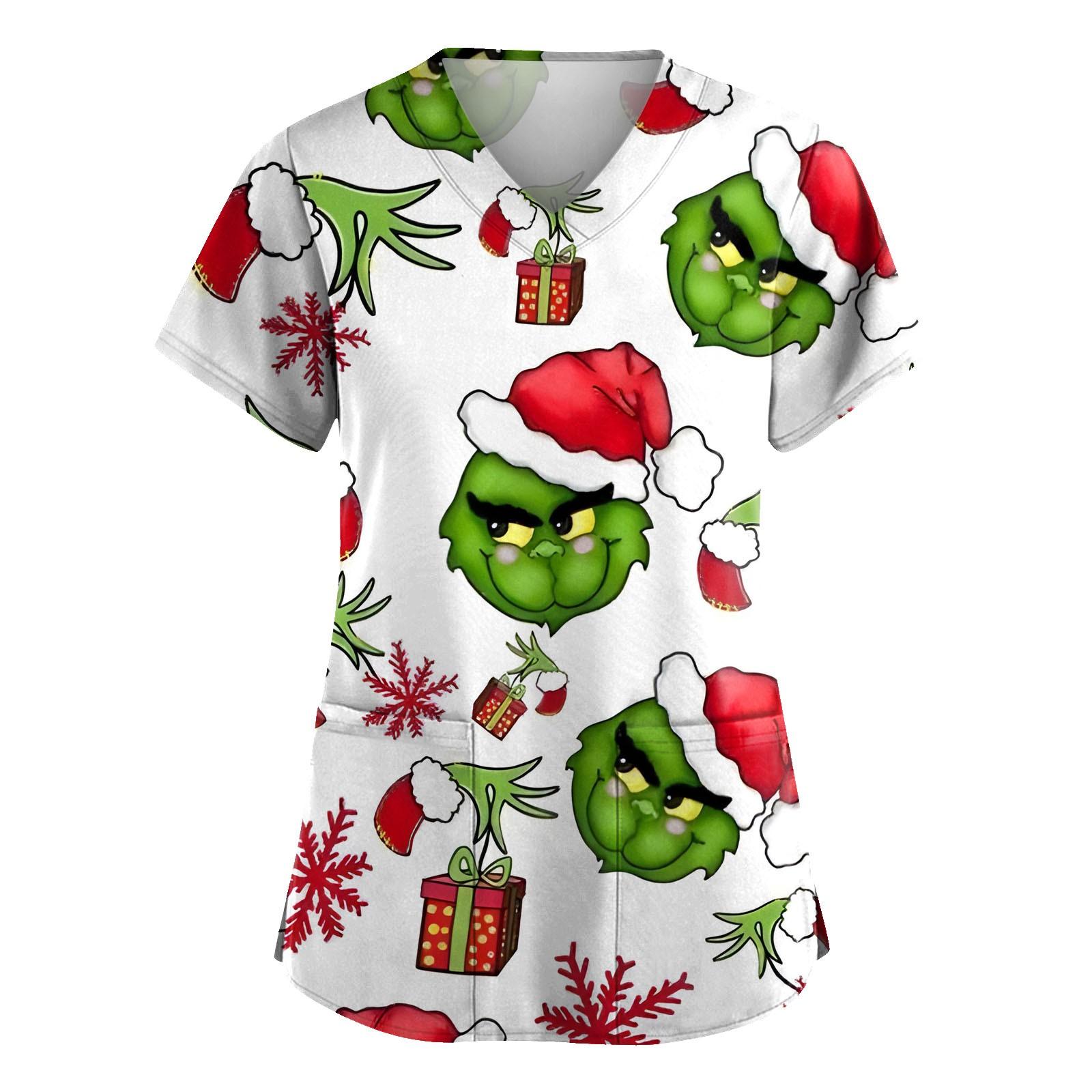 Kurzärmliges Oberteil mit Kreuz-Defolierung-Print und V-Ausschnitt, Print und Tasche für Damen XXL weinrot