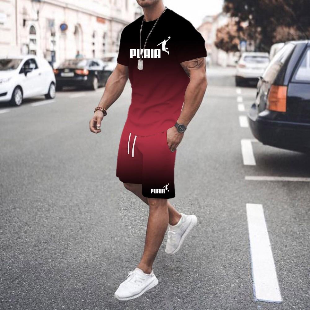 Sommer heißer verkauf männer der 3D männer gradienten anzug modische casual männer der kurzen ärmeln T-shirt + shorts zwei-stück sport set 6XL