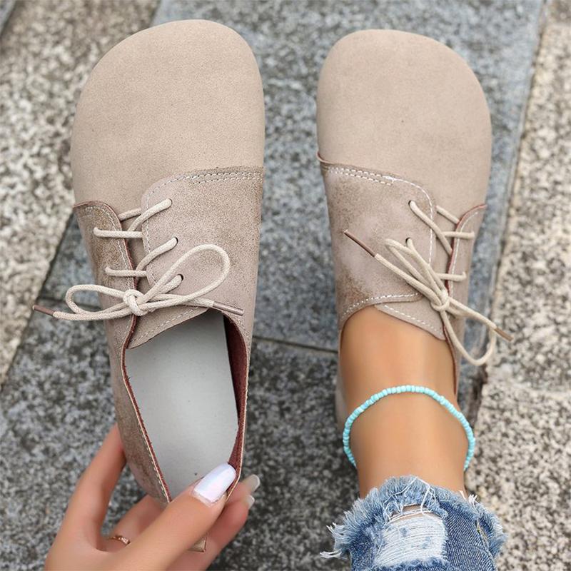 Braune Runde Zehenpartie Flache Schuhe Damen Kunstwildleder Schnürung Flache Schuhe für Damen Übergröße 43 Weiche Gehen Lässige Schuhe Damen 38 beige