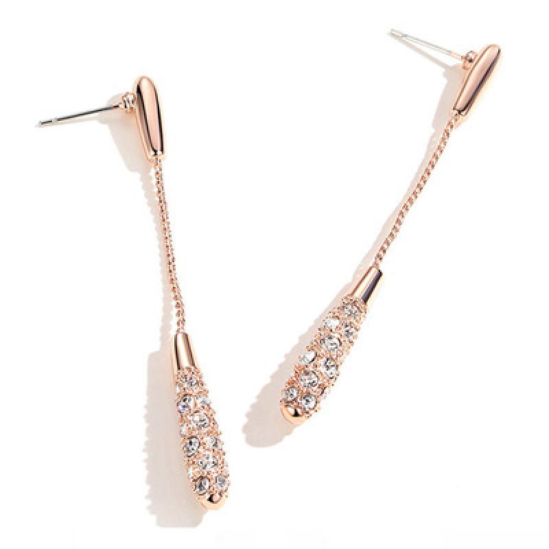 1 Paar Persönlichkeit Ohrringe weibliche Mode und elegante lange tropfenförmige Legierung Ohrringe Rose Gold Ohrringe