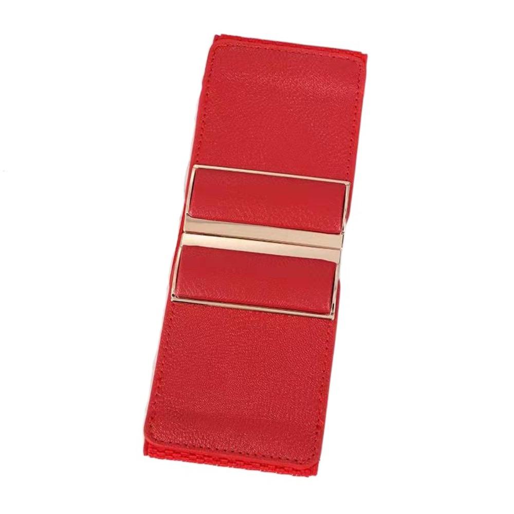 Taillenbetonende Elastische Breite Gürtel Metallschnalle Damen Elastischer Gürtel Kleid Gürtel Mantel Zubehör 7.5cm-red
