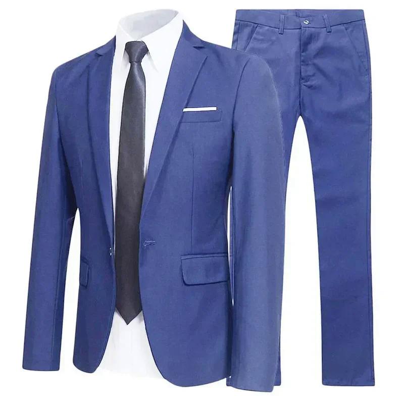 Herren Britischer Stil Elegante Blazer 2-teilige Sets Business Hemd Hose Jacke Mantel 3 Anzüge Formelle Kleidung Hochzeitsanzug 6XL dunkelblaue