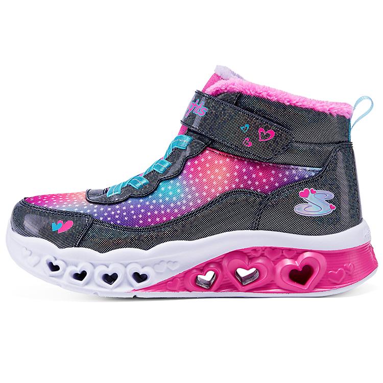 Skechers Kinder Mode Bequem Rutschfest Langlebig Warm Mittelhoch Freizeit Schuhe Kinder Sneaker Schwarz Pink 302677L-NVMT 28.5 black