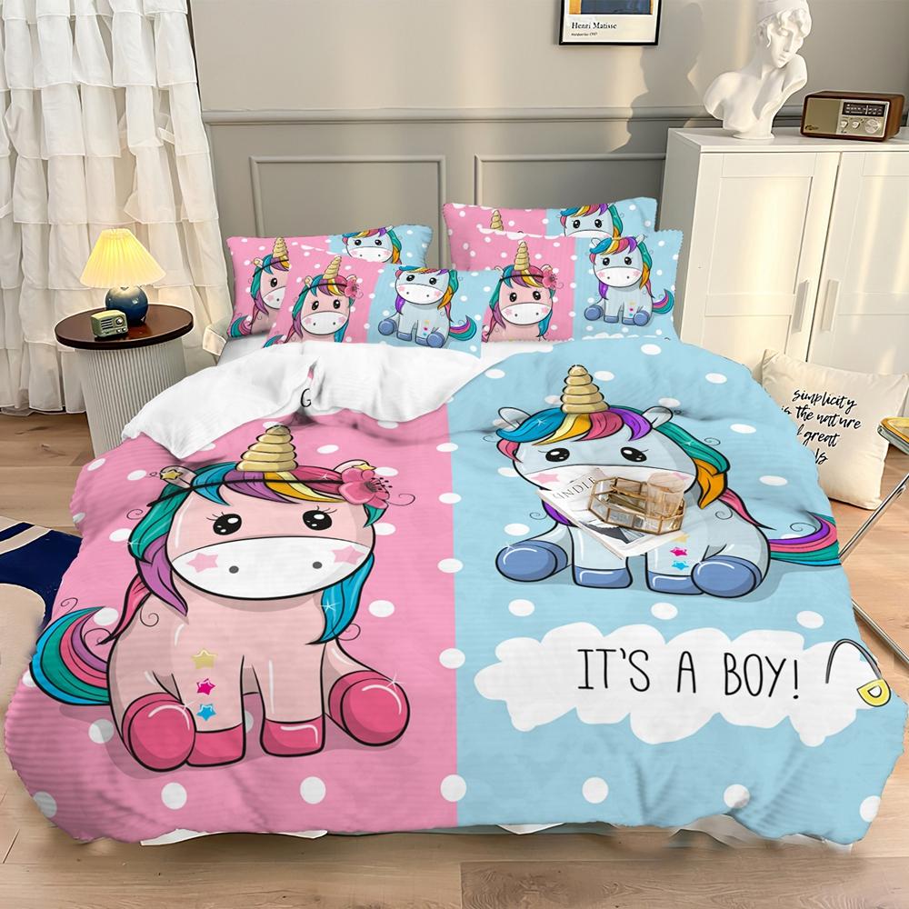 Einhorn Rosa und Blau Baumwolle Bettbezug Bett 150 Tröster Sets King Size Bettwäsche Set Paar Bett Quilt Abdeckungen 220x240 Doppel EU single(135x200cm)