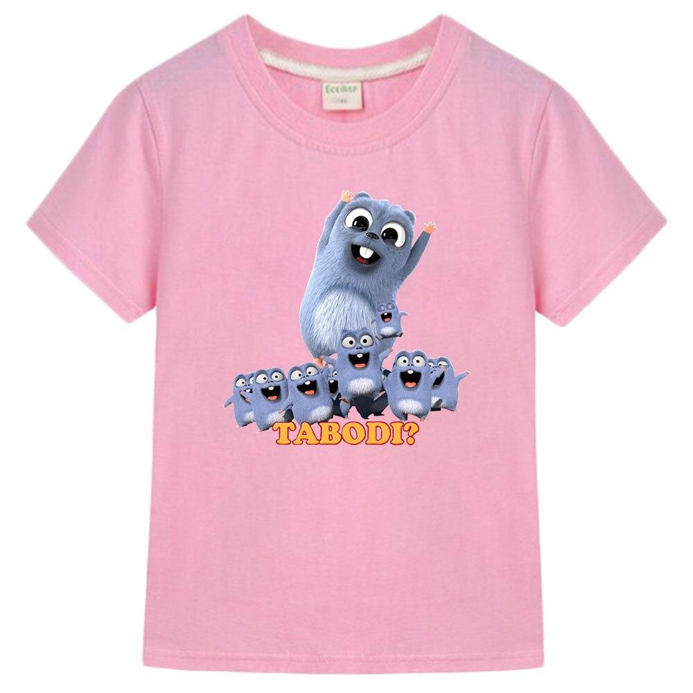 Grizzy und die Lemminge T-Shirt Kinder Harajuku Rundhals Kurzarm T-Shirt Junge Mädchen Casual Top 100% Baumwolle Kawaii T-Shirts Shirts 120 rosa