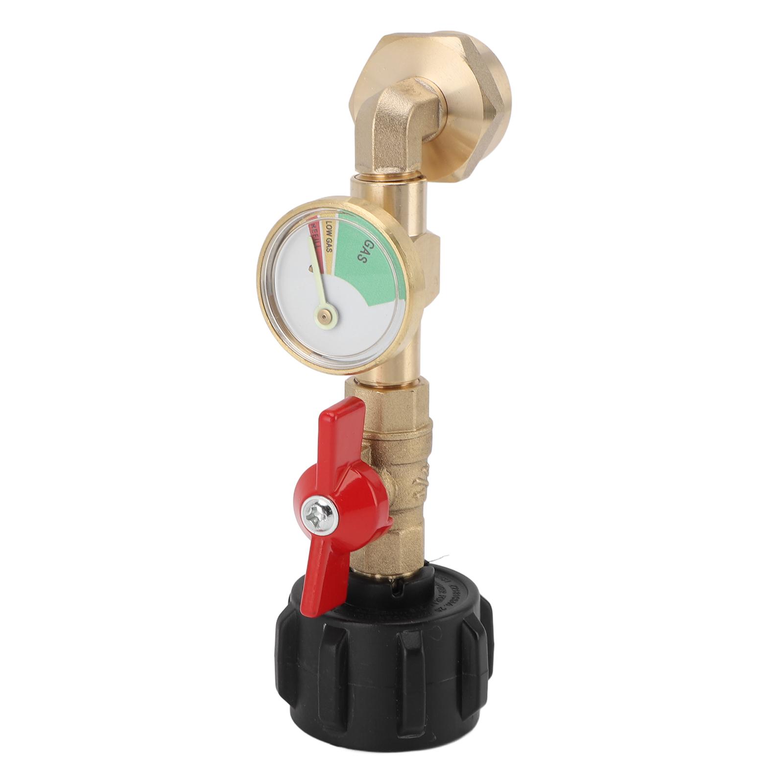 Gasnachfülladapter mit Ventil und Manometer Messing Gasflaschenanschluss Füllen von 1-Pfund-Flaschen aus 20-Pfund-Flaschen