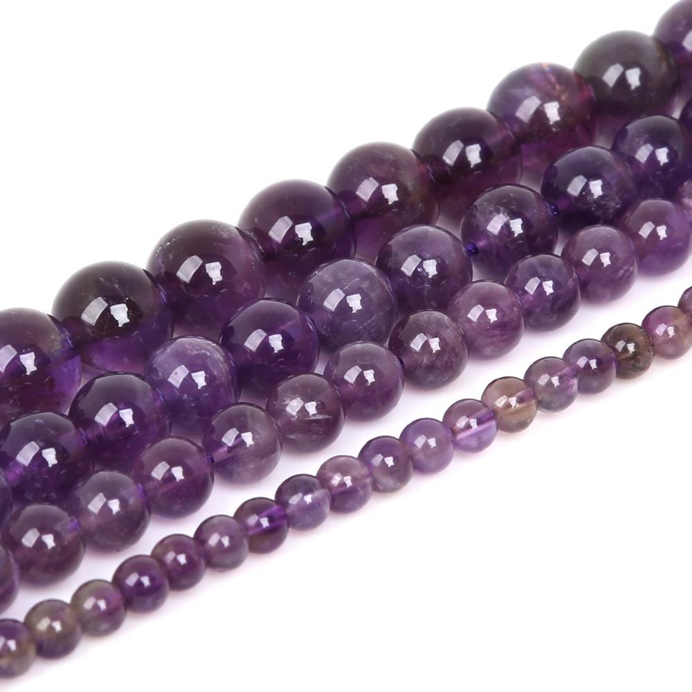 Natürliche Stein Amethyst Perlen 4/6/8/10mm Runde Perlen Für Schmuck Machen DIY Armband Halskette fußkettchen 8mm approx 48 pcs