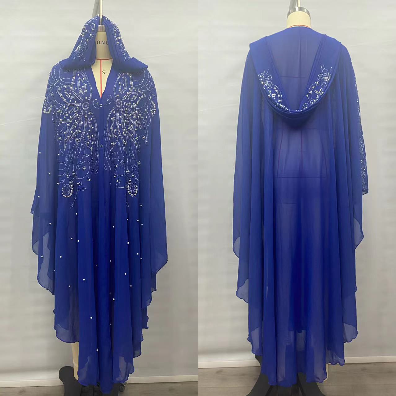 Langes Kapuzenkleid mit Hotfix-Strasssteinen und Perlen Muslimische Abaya Elegant Stilvoll Damenbekleidung One Size