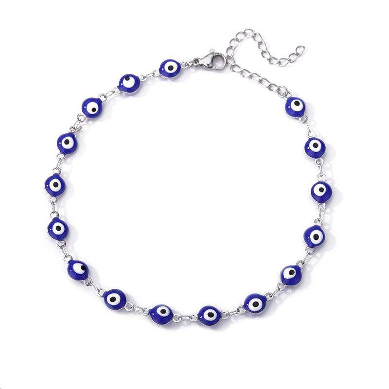 Edelstahl Böser Blick Fußkettchen Für Frauen Emaille Runde Bein Kette Blaue Böser Blick Fußkettchen Armband Sommer Strand Fuß Schmuck Geschenk white