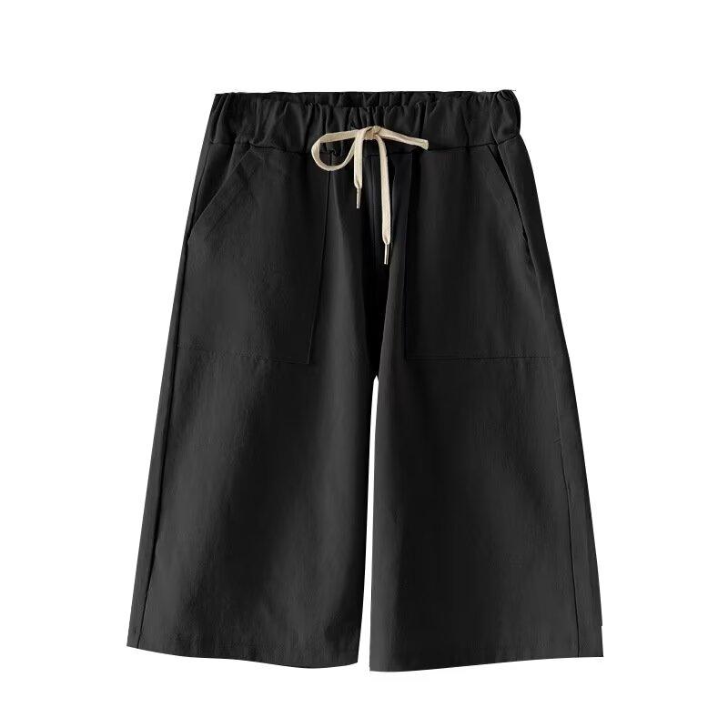 M-8XL Übergroße Shorts für Damen, lässige Shorts aus Baumwolle mit Kordelzug in der Taille, lockere Taschen, Sommer-Shorts mit Baggy-Unterteil 7XL schwarz
