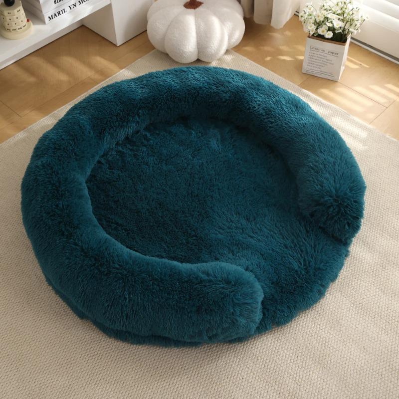 Neues rundes Plüsch-Haustierbett, winterwarm, mit langem Fell, Hund-Katzen-Bett, gemütliche weiche Schlafmatte, Kissen für kleine und mittelgroße Hunde, Katzen, Welpen, Kätzchen, Heimzubehör 50CM navy blau