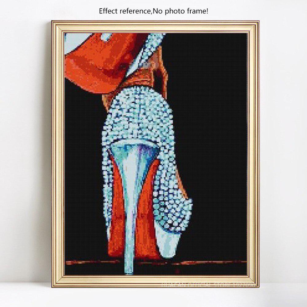 Cartoon Diamant High Heels Strass voller Dill Runde Diamant Stickerei 20X30CM