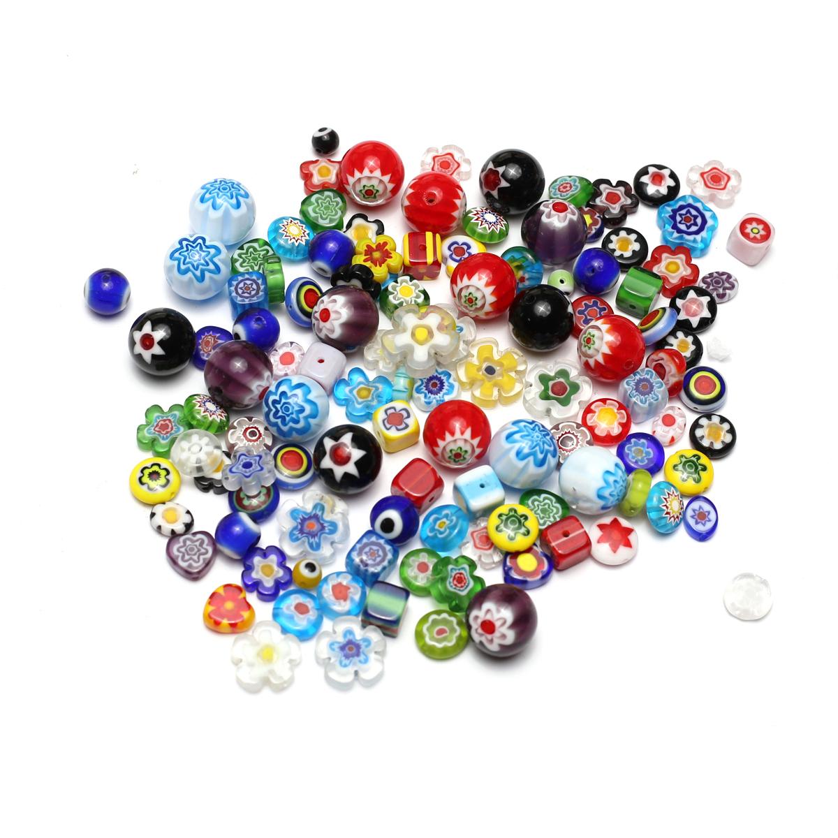 100 Stück/Packung mehrfarbige glasierte Perlen mit Loch, böhmisches Blumenmuster, mehrförmige lose Perlen zur Schmuckherstellung, DIY, Weihnachtsgeschenkbasteln, 4–12 mm 100Pcs/4-12mm bunt