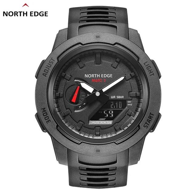 NORTH EDGE Mars 3 Herren-Armbanduhr mit digitalem Carbonfaser-Gehäuse, 50 m wasserdicht, Sportuhr mit Weltzeit, LED-Armbanduhr schwarz