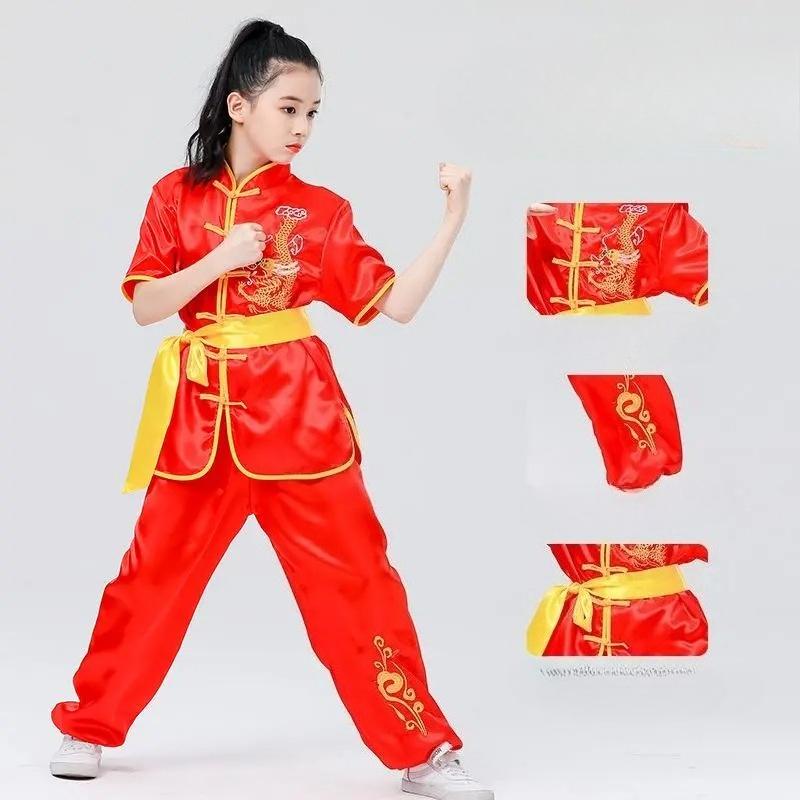 Kinder Chinesisches Traditionelles Wushu Kostüm Kleidung Jungen Mädchen KungFu Anzug Tai Chi Kampfsport Uniform Outfits Benutzerdefiniertes Logo 170 red