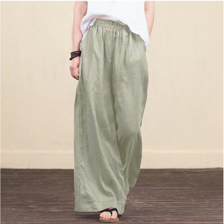 Damen Weitbein Hose Frühling Sommer Lässig Baumwolle und Leinen Locker Damen Hose Mode und Elegant Lange Hose S grau