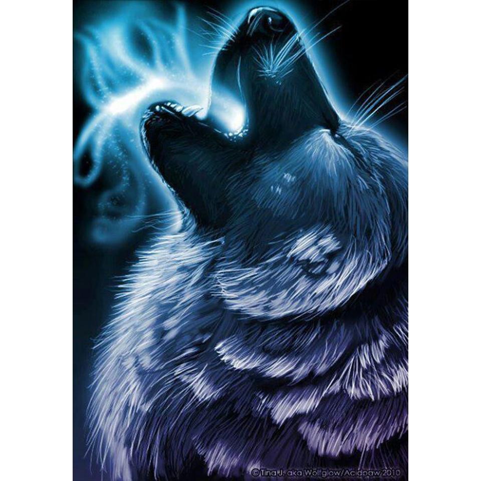 5D-Diamantgemälde zum Selbermachen, runder Bohrer, „Wolf heulen“, Stickerei, Kreuzstich, Geschenk, Heimdekoration, Geschenk 20X30CM