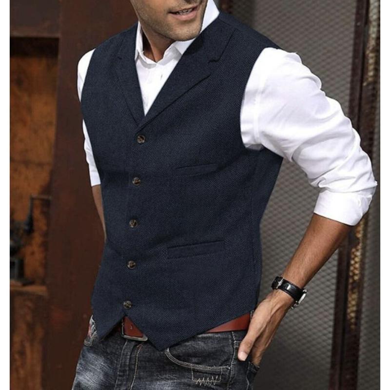 Herren Business Anzug Weste Mode Britisch Retro Fischgrät Weste Lässig Arbeit Körper L navy blau
