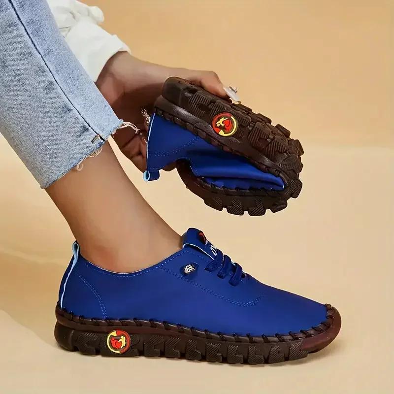 Damen Casual Sneakers 2025 Neue Frühlings- und Sommerschuhe mit weichen Sohlen und atmungsaktiven Slippern im Retro-Stil in Übergröße 36-43 Einzelschuhe für Damen 37 blau