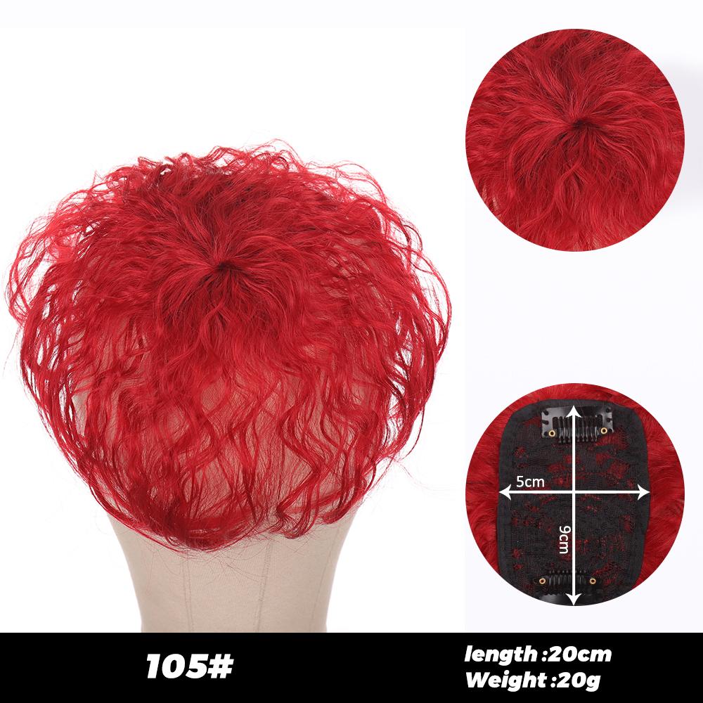 Synthetische schwarze braune lockige Haare Top Toupet 2 Clip Haarverlängerungen Ersatzverschluss Haarteil Perücken mit Pony Frauen red