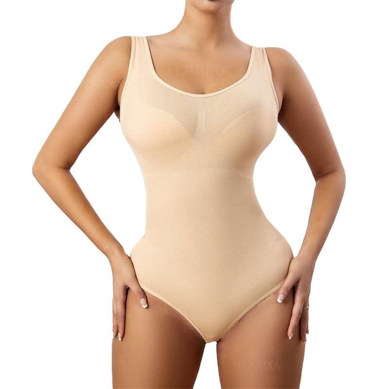 Flarixa Plus Size Full Body Shaper Damen Nahtloser Body Bauchkontrolle Shapewear Postpartale Po-Lift Schlankheitsunterwäsche XXXL M beige