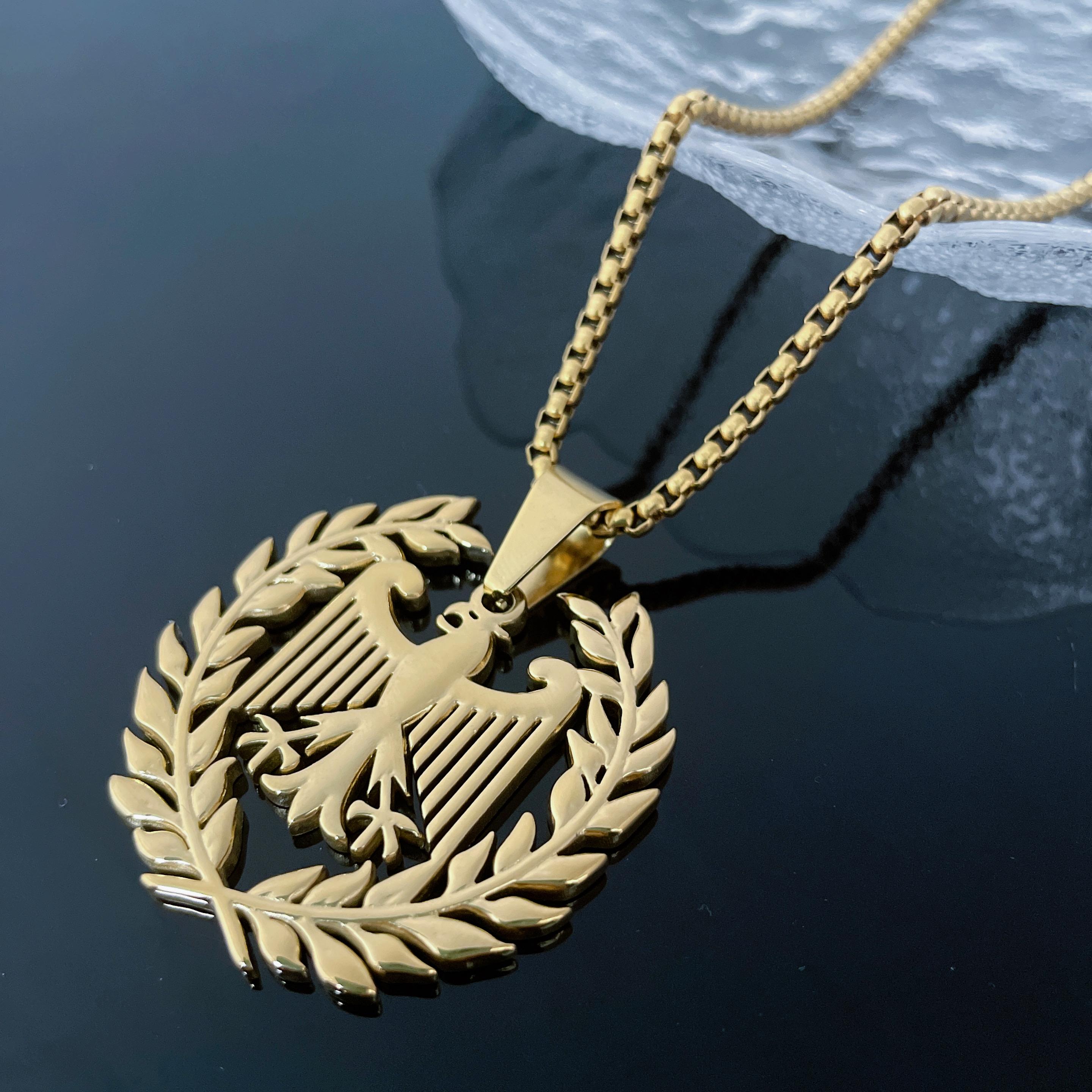 Neue Deutsche Adlerwappen Flaggen Anhänger Halskette für Männer Frauen Edelstahl Deutschland Patriotischer Schmuck Zubehör Geschenke Pendant with Chain gold