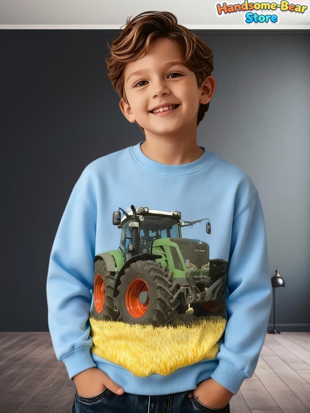 Cooler 3D-Traktor-Aufdruck Kinderkleidung Jungen Sweatshirt Langarm Mode Kinder Herbst Hoodie Outdoor Aktive Kinderkleidung 140 gray