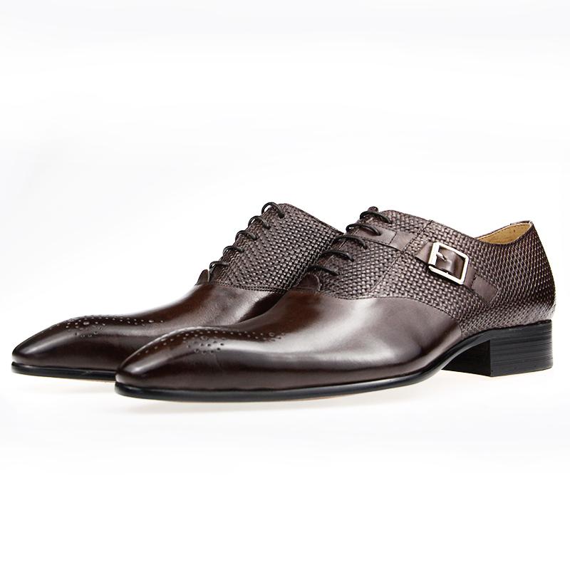 Mode Herren Formell Echtes Leder Schuhe Mode Zapato Social Herren Hochzeitskleid Loafer Webdruck Schnürschuhe Täglich Brogue Schuhe 46 kaffeebraun