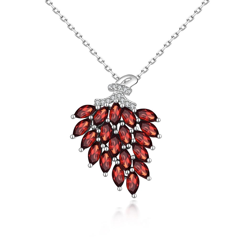 Natürliche rote Granat-Edelstein-Anhänger-Halskette, Baumblätter-Design, Damenmode, 925er Sterlingsilber, feiner Schmuck, Party-Jubiläumsgeschenk M rot