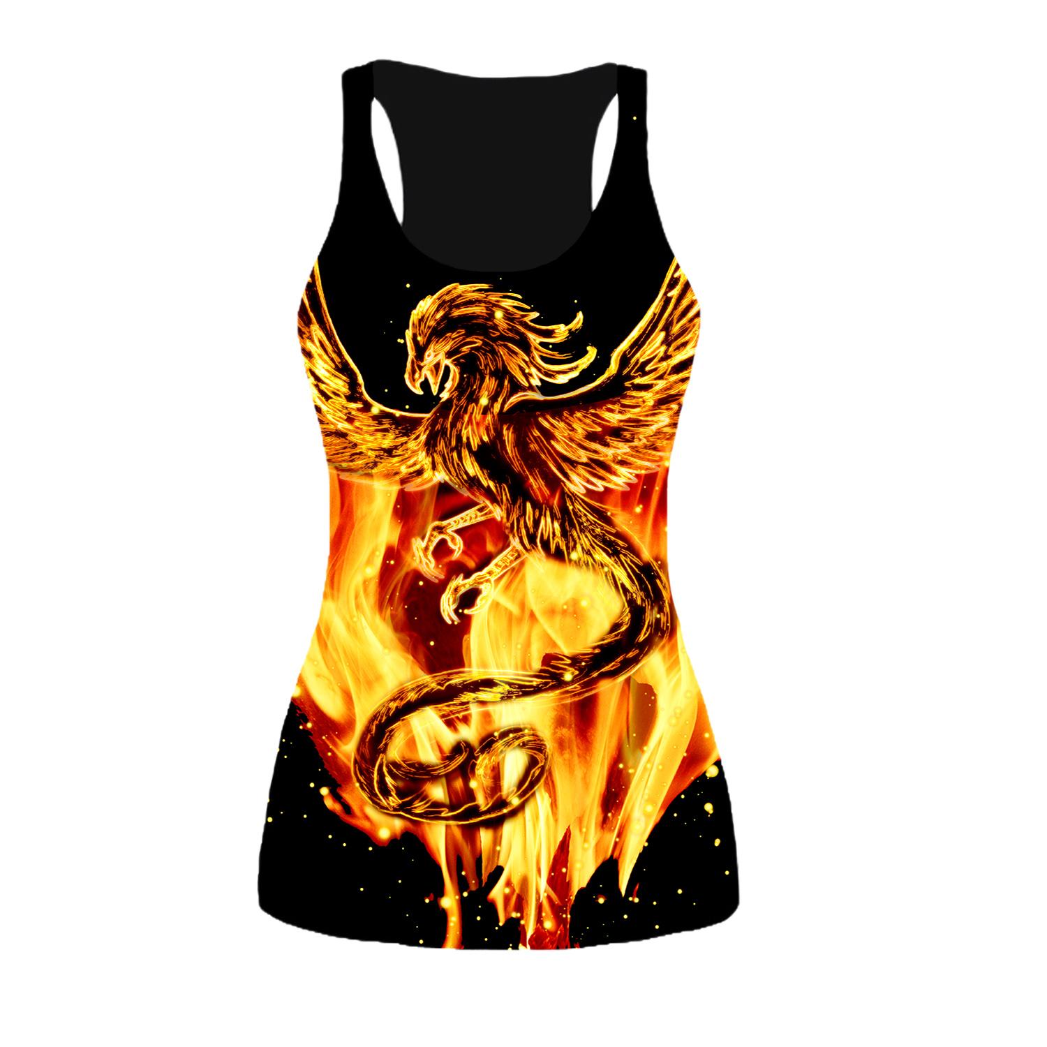 3D-Druck-Tiger-Tanktops für Damen, Workout, Yoga, Fitnessstudio, Flammen-Phoenix, bedruckt, Sommer-Sport-Shirts, Übergrößen-Westen für Damen XL gelb