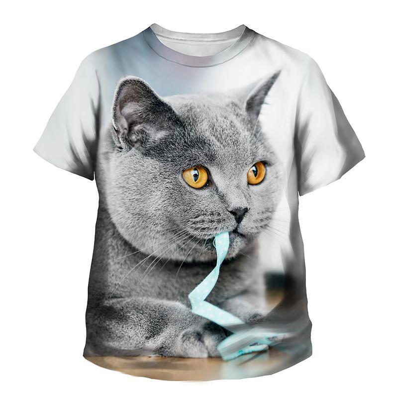 Süßes Katzen-T-Shirt mit 3D-Druck, neue Herren- und Damen-T-Shirts mit O-Ausschnitt und kurzen Ärmeln, Streetwear, übergroße Harajuku-T-Shirts, Top, Kinderkleidung 2XL