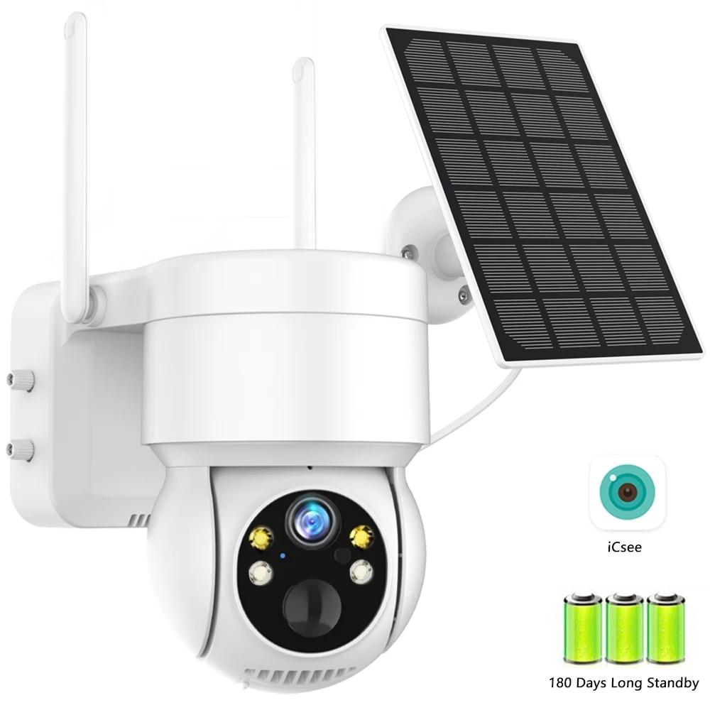 WiFi PTZ Kamera Outdoor Wireless Solar IP Kamera 4MP HD Integrierte Batterie Video Überwachung Kamera Lange Standby-zeit iCsee APP Camera NO Card