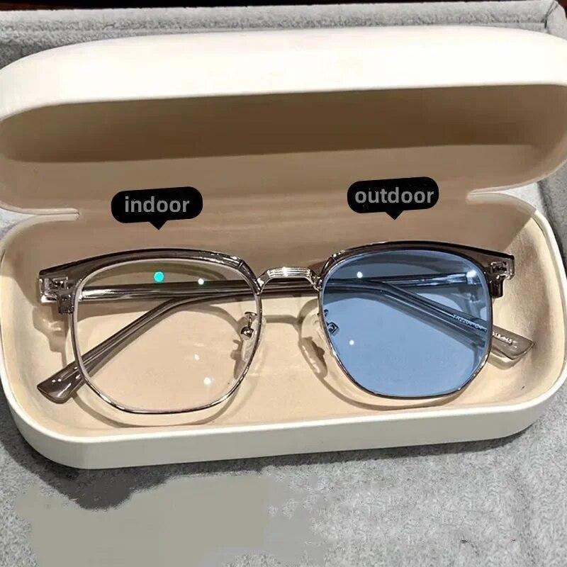 Modische photochrome Brille für Männer und Frauen, übergroße Myopie-Brille, Farbwechsel für den Außenbereich, kurzsichtige Brille, Dioptrien -3.5