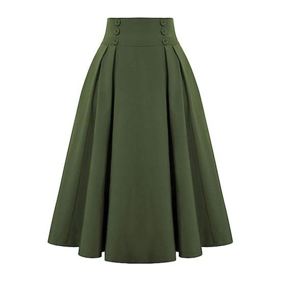 Frauen Midi Rock Taste Dekor A-Linie Farbe Büro Casual Rock Solide Hohe Taille Dame Rock mit XL grün