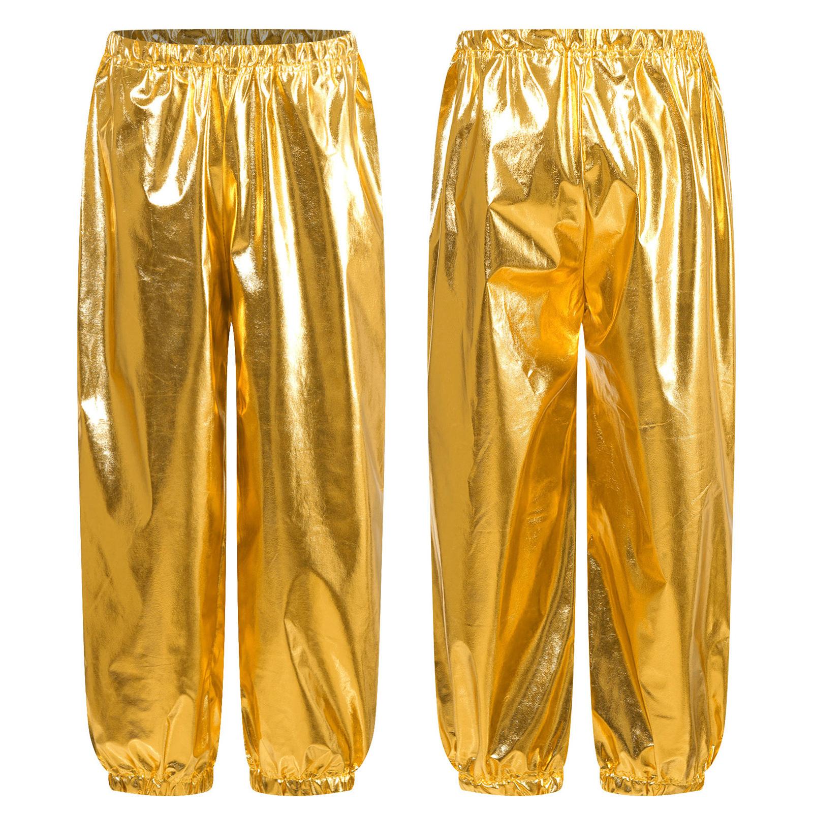 Kinder Jungen Mädchen Metallic Glänzende Hose Hose Jazz Dance Cheerleading Bühnenkostüm für Geburtstagsparty Schulshow 7-8 Years gold