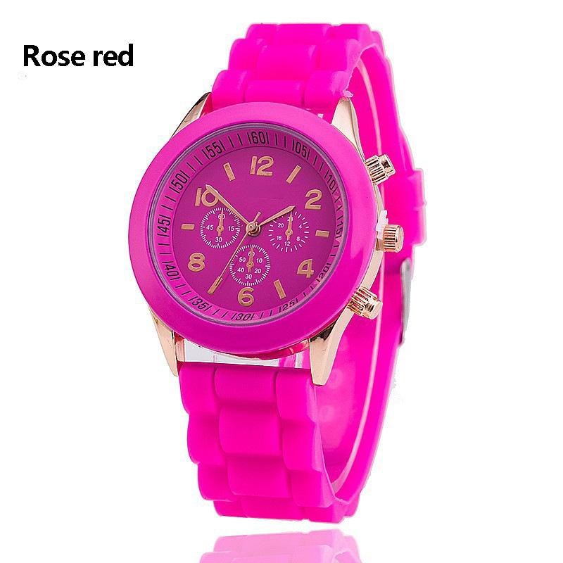 Männer Frauen Quarz Analog Uhr Casual Silikon Sport Chronograph Uhr Student Armbanduhren rose rot