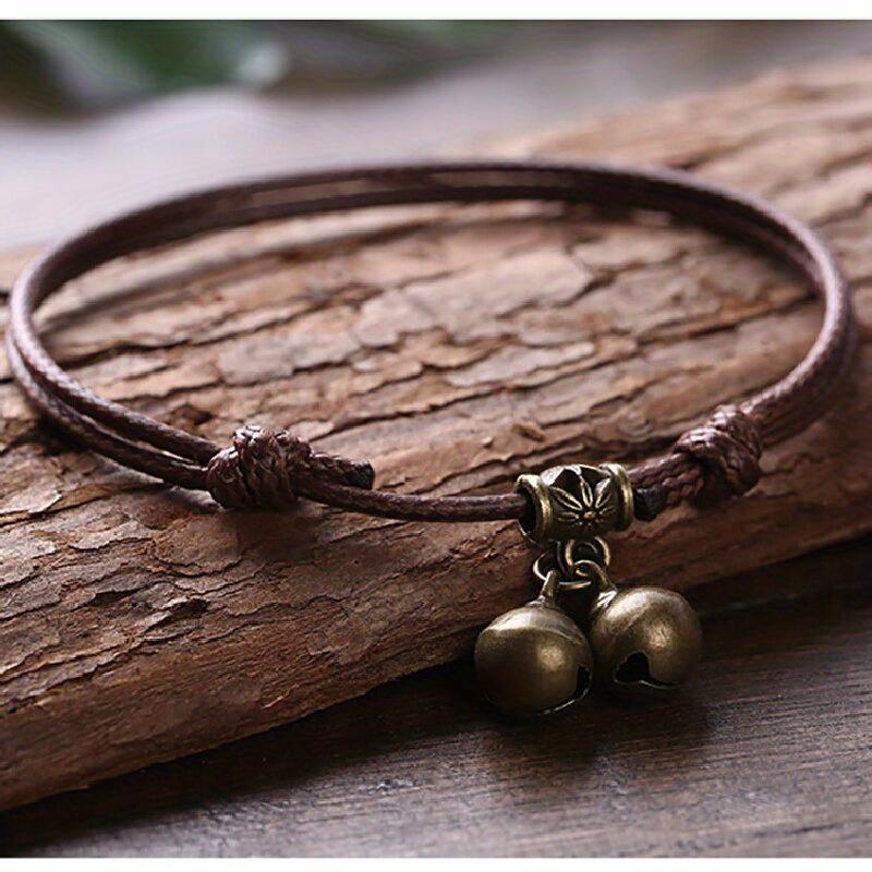Einzigartiges Glockenanhänger Geflochtenes Fußkettchen Verstellbares Fußkettchen Fußschmuck Für Frauen Alltagskleidung braun